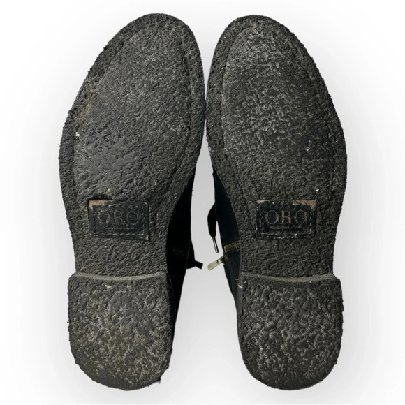 ORO Black  Crepe Leather Combat Boots 8 - Picture 8 of 9
